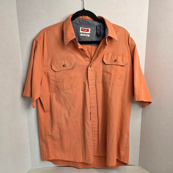 Wrangler, Salmon Button-Up Short Sleeve Shirt, Mens, Large - Picture 1 of 6